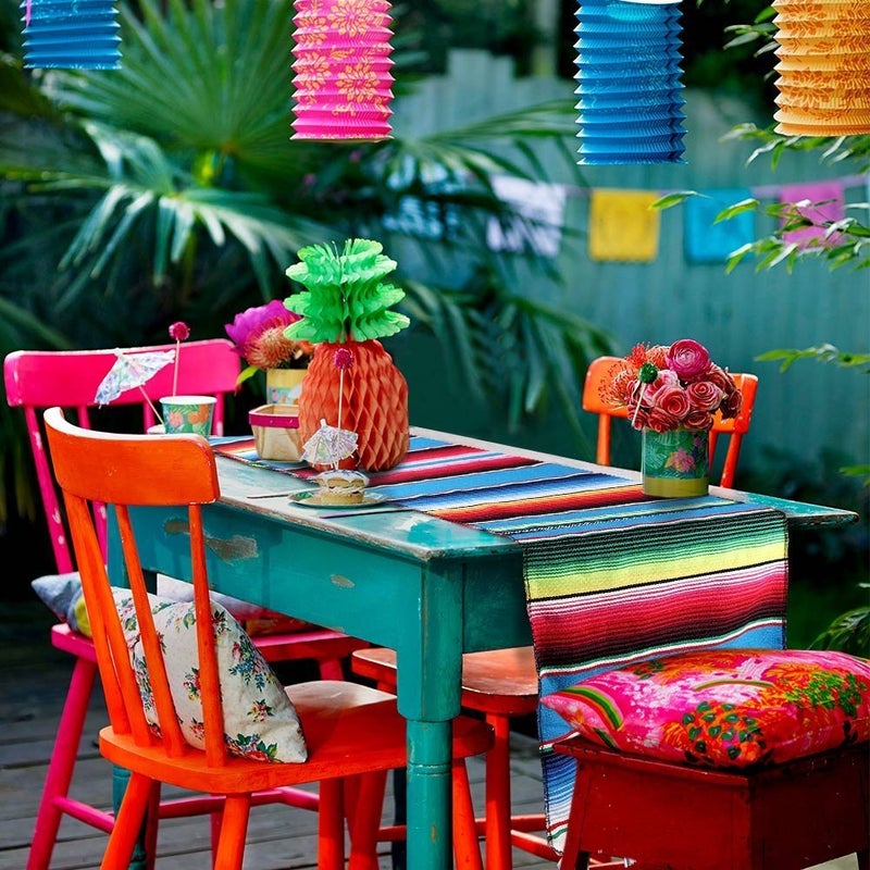 Fowecelt Mexican Serape Table Runner 14 x 84 Inch Hand-Woven Blanket Colorful Striped Mexican Fringe Cotton Fiesta Table Runner for Outdoor Picnics Dining Party Wedding Decorations - Image 3